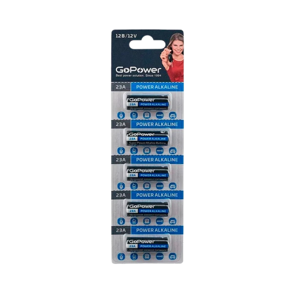 Батарейка GoPower LR23/V23GA/A23/MN21 BL5 Alkaline 12V (5/100/1000)