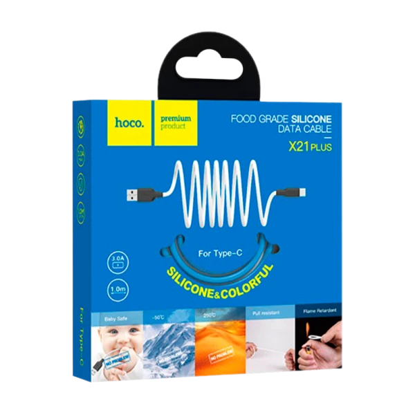 Кабель HOCO X21 Plus USB (m)-Type-C (m) 1.0м 3.0A силикон черный синий (1/28/168)