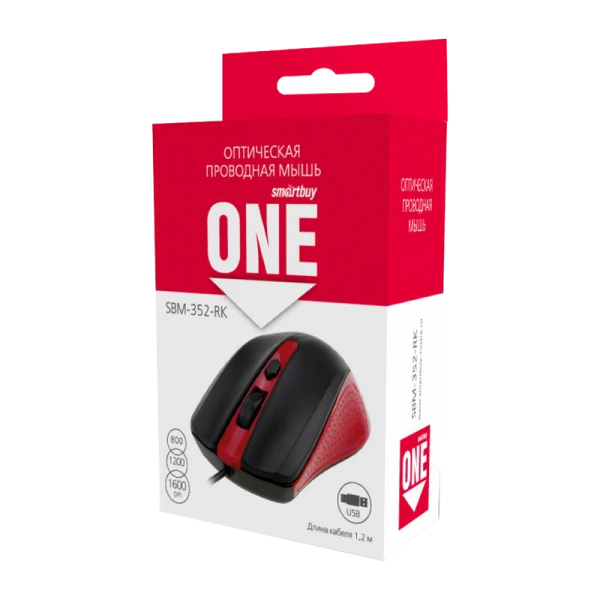 Мышь проводная Smartbuy 352 ONE классическая USB красный черный (1/100)