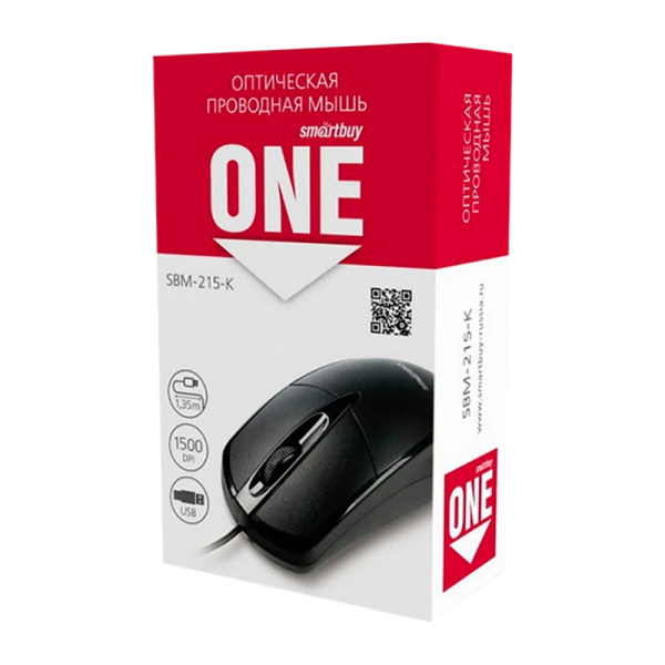 Мышь проводная Smartbuy 215 ONE классическая USB черный (1/100)