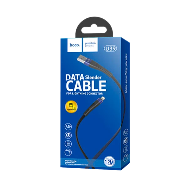 Кабель HOCO U39 USB (m)-Lightning (m) 1.2м 2.4A нейлон синий (1/24/240)
