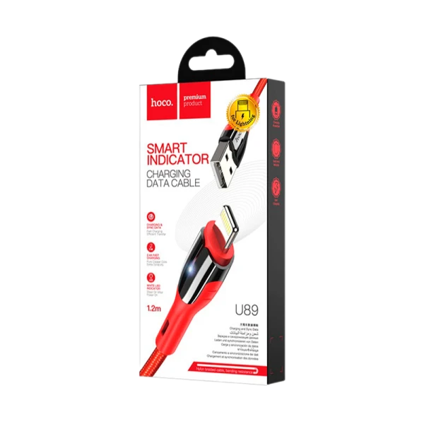 Кабель HOCO U89 USB (m)-Lightning (m) 1.2м 2.4A ткань красный (1/22/220)