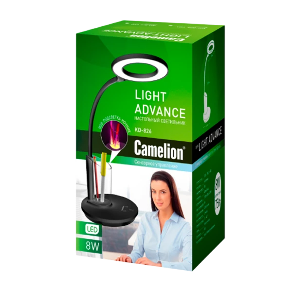 Светильник настольный Camelion KD-826 8W 230V 1LED на основании сенс. белый (1/8)