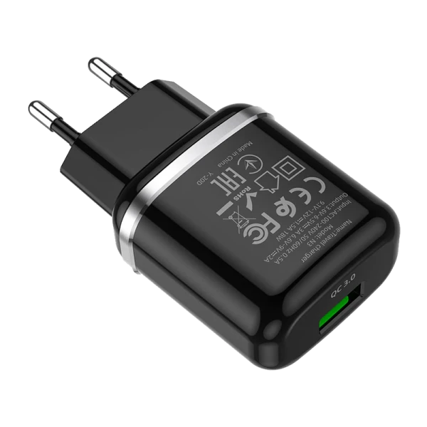 Сетевое З/У HOCO N3 1USB 3.0A 18W QC3.0 черный (1/12/120)