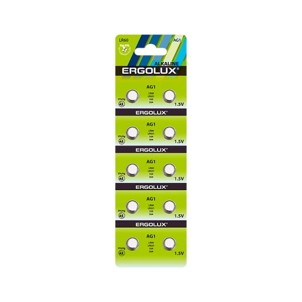 Батарейка Ergolux G1/LR621/LR60/364A/164 BL10 Alkaline 1.5V (10/100/2000)