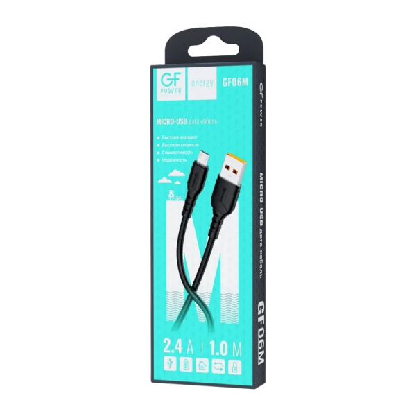 Кабель GFPower 06M USB (m)-microUSB (m) 1.0м 2.4A ПВХ черный (1/200/800)