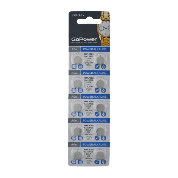 Батарейка GoPower G6/LR920/LR69/371A/171 BL10 Alkaline 1.5V (10/100/3600)