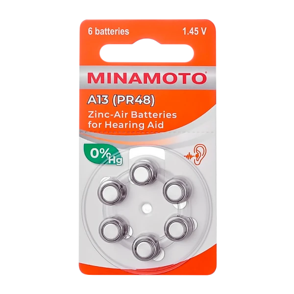 Батарейка Minamoto ZA13 BL6 Zinc Air 1.45V (6/60/600)
