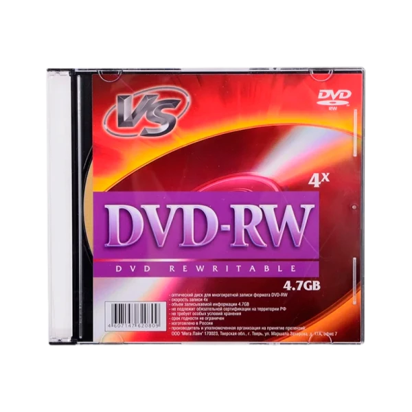Диск DVD+RW VS 4.7GB 4x 5шт. SlimCase (5/200)