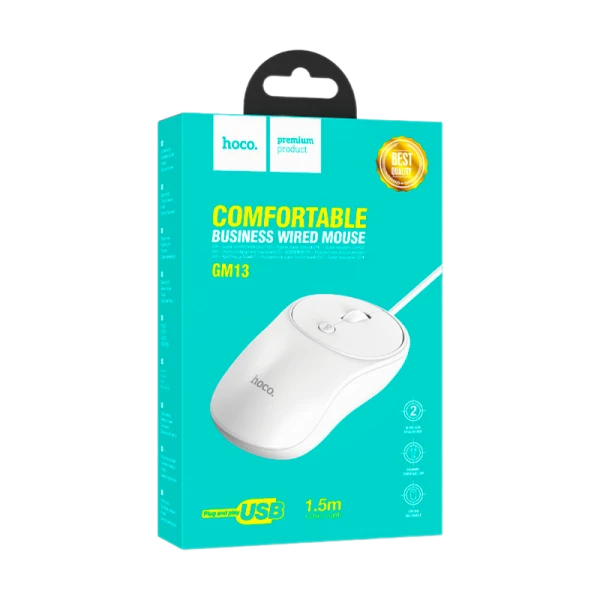 Мышь проводная HOCO GM13 классическая USB белый (1/11/110)