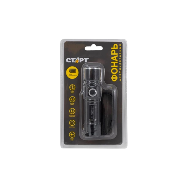 Фонарь светодиодный Старт LHE 514-C1 LED от аккумулятора USB 3 режима черный