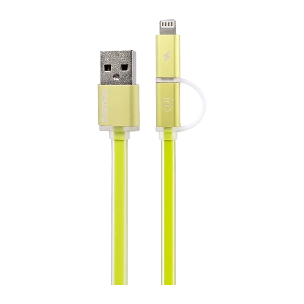 USB Кабель REMAX Aurora 2in1 (Micro-Iphone 5/6/7/SE) (1M, 2.1A) RC-020t Зеленый
