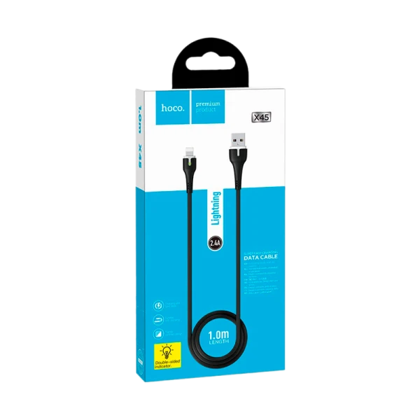 Кабель HOCO X45 USB (m)-Lightning (m) 1.0м 2.4A силикон черный (1/22/220)