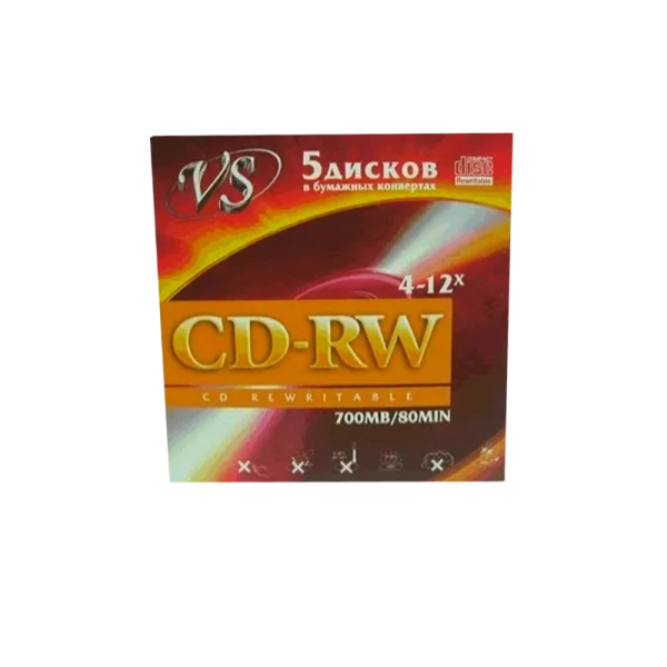 Диск CD-RW VS 700MB 4-12x 5шт. в конверте (5/250)
