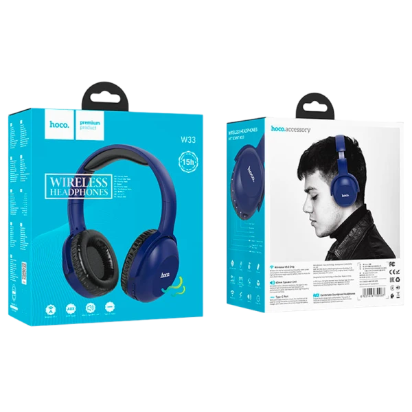 Наушники полноразмерные HOCO W33 bluetooth 5.0 с микр. microSD синий (1/30)