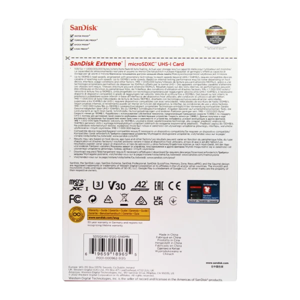 Карта памяти microSD SanDisk EXTREME 512GB Class10 A2 V30 UHS-I (U3) 160 МБ/сек CN (Китай) без адапт
