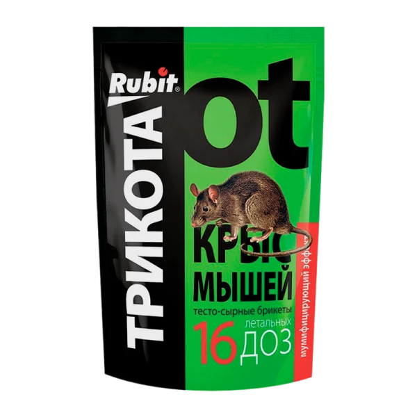 Тесто-брикеты Рубит от крыс и мышей ТриКота (зелен) сырные 16 доз.150г - 50шт./кор.