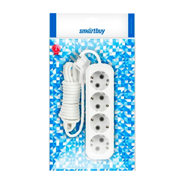 Удлинитель Smartbuy 4р.С/З 16A 2.0м ПВС белый (1/40)