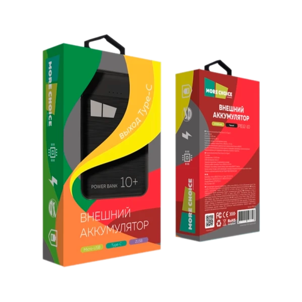 Внешний аккумулятор MORE CHOICE PB32-10 10000mAh 2.1A 2USB черный (1/10/100)