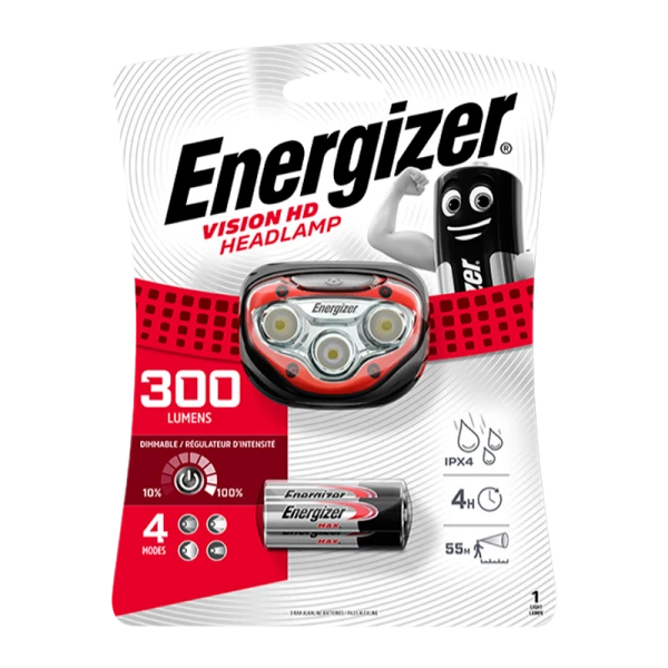 Фонарь налобный Energizer Vision HD Headlight 3LED от батареек 3 режима красный