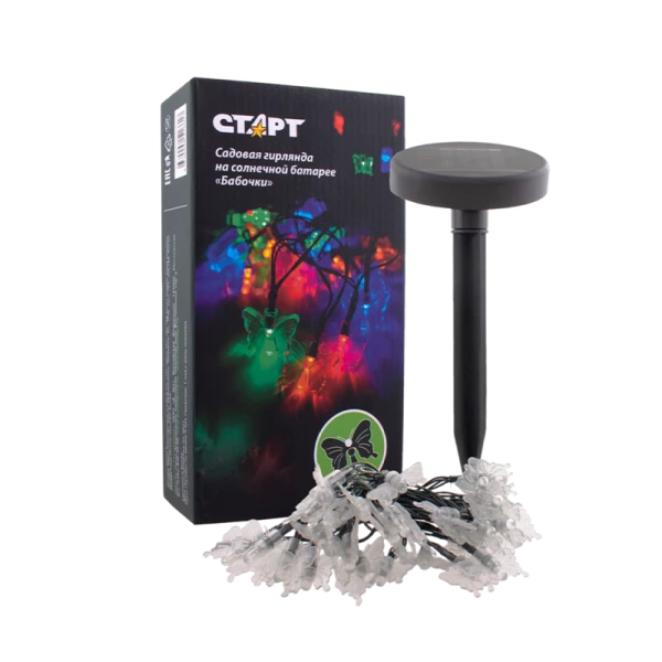 Фонарь садовый Старт Бабочки 1W 35LED от солнечной батареи IP44 черный (1/24)