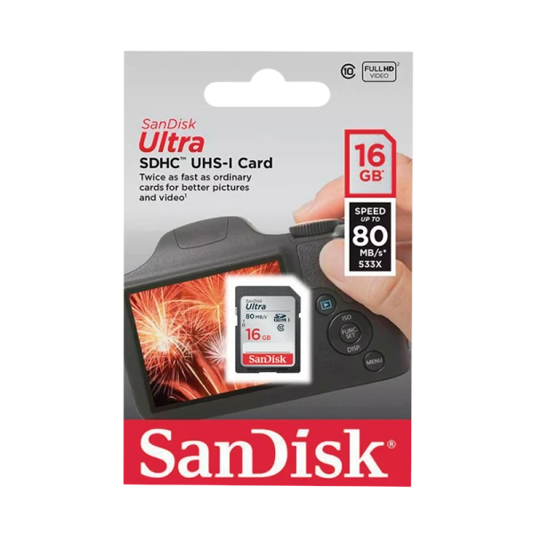 Карта памяти SD SanDisk ULTRA 16GB Class10 UHS-I (U1) 80 МБ/сек