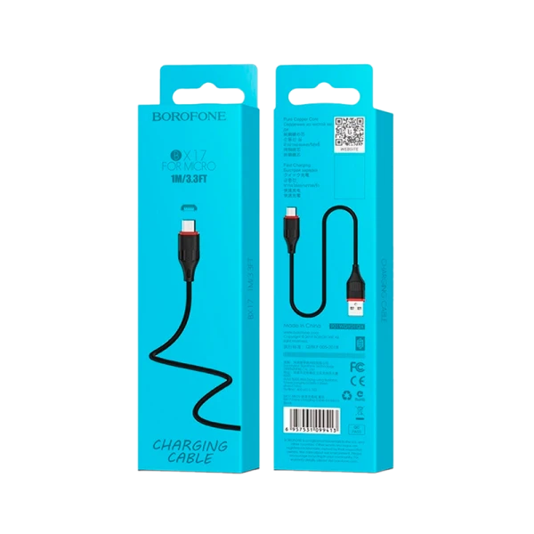 Кабель Borofone BX17 USB (m)-microUSB (m) 1.0м 2.4A ПВХ черный (1/648)