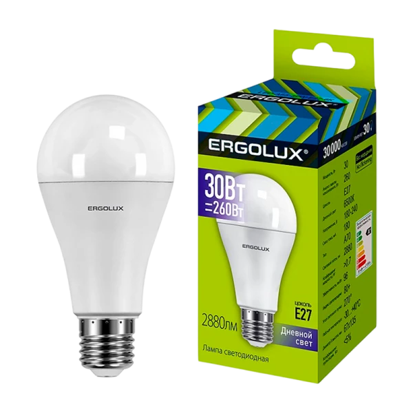 Лампа светодиодная Ergolux A70 E27 30W 6500К 172-265V груша ЛОН (1/10/100)