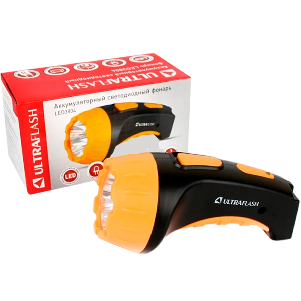 Фонарь туристический Ultraflash LED3804 0.5W 4LED от аккумулятора IP22 прямая подзарядка черный желт