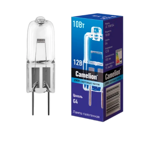 Лампа галогенная Camelion JC G4 10W 2800К 12V капсула прозрачная (1/100/1000)
