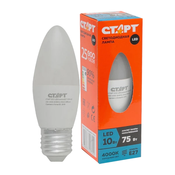 Лампа светодиодная Старт B35 E27 10W 4000К 220V свеча Eco матовая (1/10/100)