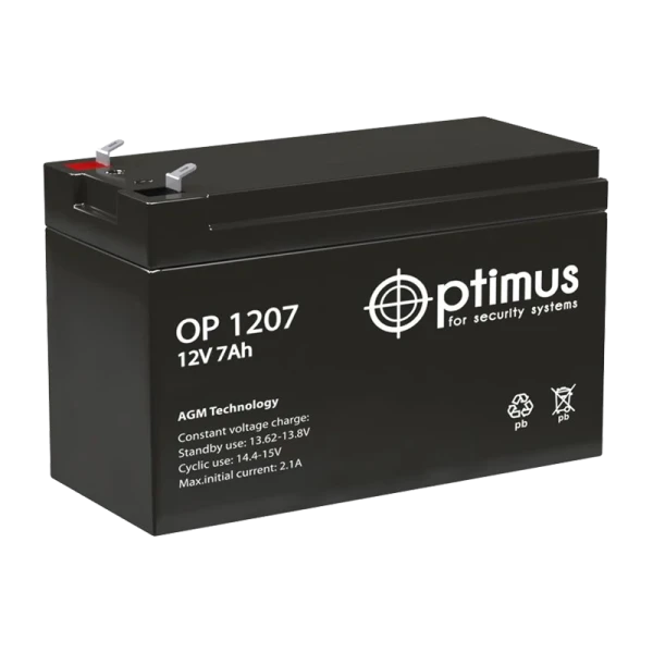 Аккумулятор свинцово-кислотный Optimus OP 1207 12V 7Ah (1/5)