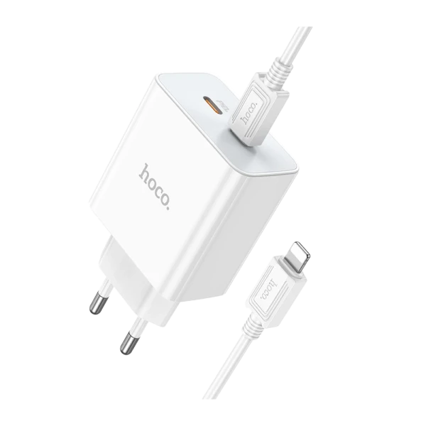 Сетевое З/У HOCO C108A 2Type-C 35W с кабелем Type-C-Lightning белый (1/22/220)