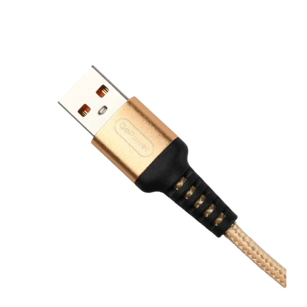 Кабель GoPower GP02L USB (m)-Lightning (m) 1.0м 2.4A нейлон золотой (1/200/800)
