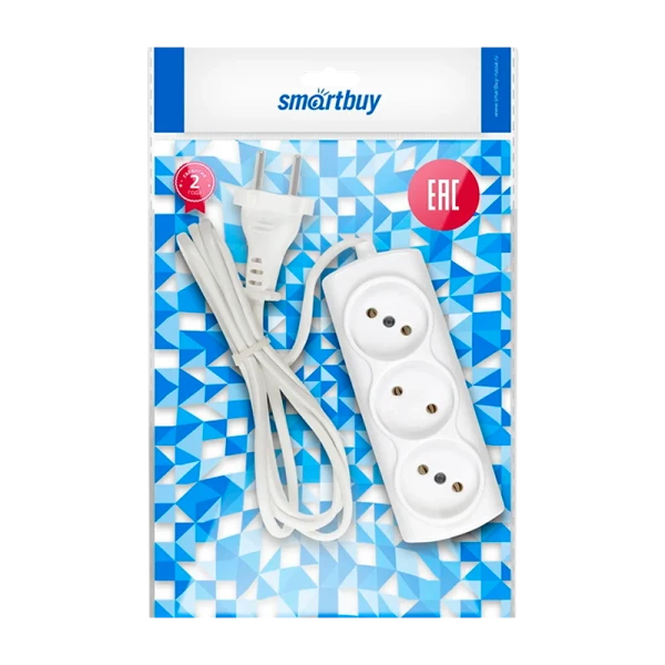 Удлинитель Smartbuy 3р.Б/З 6A 1.5м ШВВП 2x0.75мм² белый (1/60)