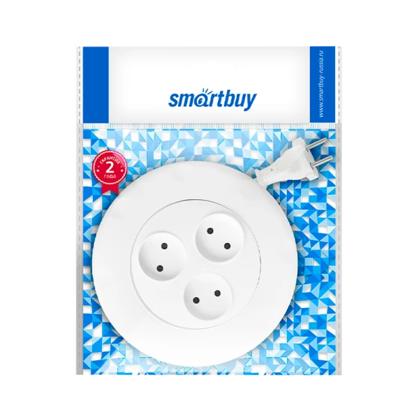 Удлинитель Smartbuy 3р.Б/З 10A 3.0м ПВС 2x1мм² круглый белый (1/40)