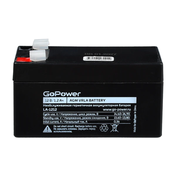 Аккумулятор свинцово-кислотный GoPower LA-1212 12V 1.2Ah клеммы T1/ F1 (1/20)