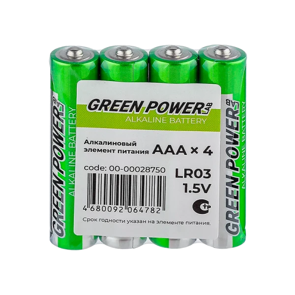 Батарейка GREEN POWERlab LR03 AAA Shrink 4 Alkaline 1.5V (4/40/1000)