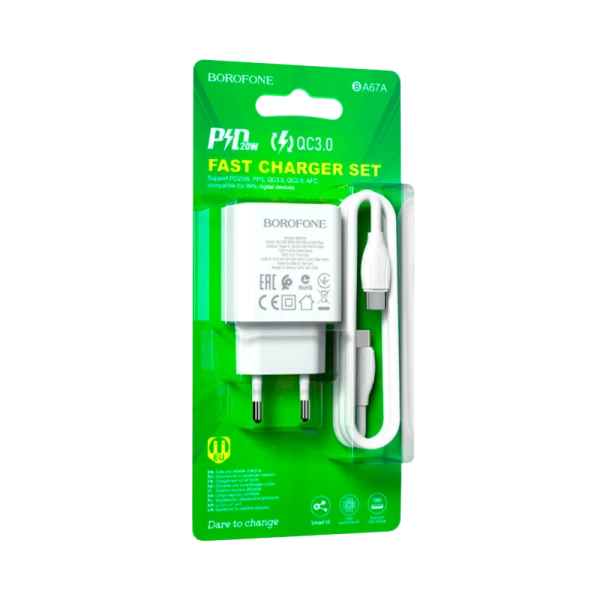 Сетевое З/У Borofone BA67A 1USB/Type-C 3.0A 20W белый (1/52/208)