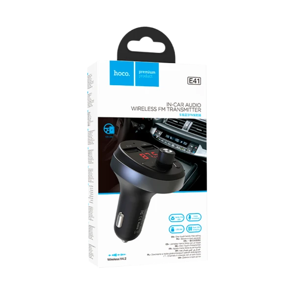 FM-трансмиттер HOCO E41 2USB microSD bluetooth 4.2 черный (1/96)