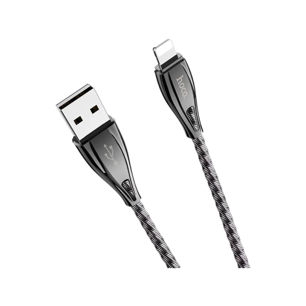 Кабель HOCO U56 USB (m)-Lightning (m) 1.2м 2.4A металл серый (1/28/168)