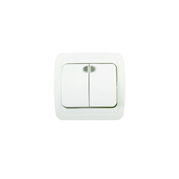 Выключатель Прогресс Slim 2-клав.10A ABS + Керамика с индикатором белый (1/10/200)