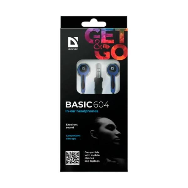 Наушники внутриканальные Defender 604 Basic черный голубой (1/50)
