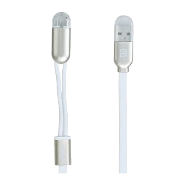 USB Кабель REMAX Gemini 2in1 (Micro-Iphone 5/6/7/SE) (1M, 2.1A) RC-025t Белый