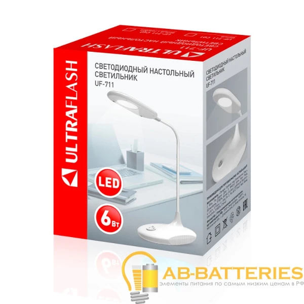 Светильник настольный Ultraflash UF-711 6W 220V 1LED на основании белый (1/40)