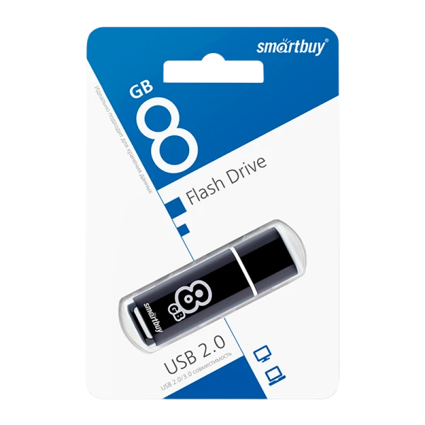 Флеш-накопитель Smartbuy Glossy 8GB USB2.0 пластик черный