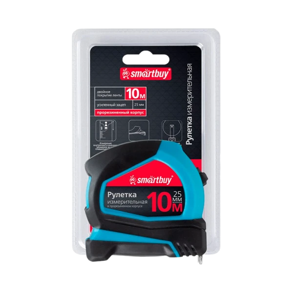 Рулетка измерительная Smartbuy Tools 10м*25мм пластик прорезиненная синий