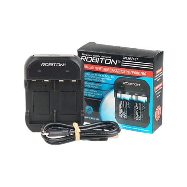 Зарядное устройство ROBITON 9V150 FAST Ni-MH, Ni-Cd, Li-ion, Li-Po и LiFePO4 аккумуляторы 9B «Крона»