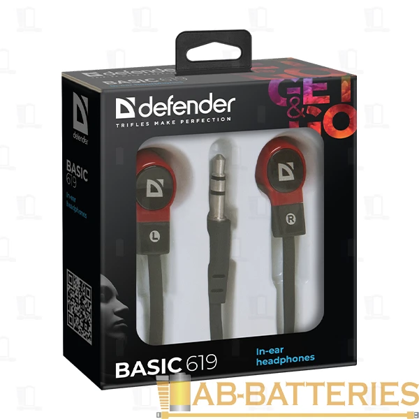 Наушники внутриканальные Defender 619 Basic черный красный (1/50)