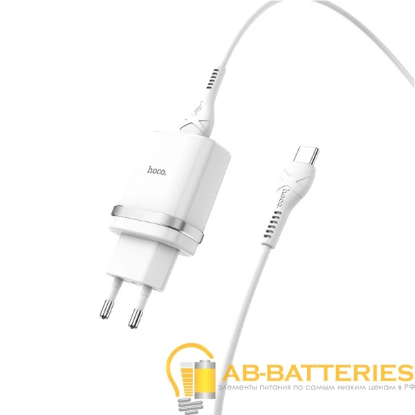 Сетевое З/У HOCO C12Q 1USB 3.0A QC3.0 с кабелем Type-C белый (1/10/100)